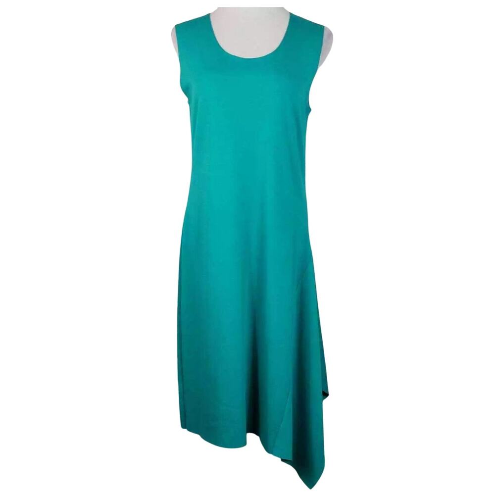 J Peterman Asymmetrical Hem Midi Dress Teal Blue Sleeveless Ruffle Womens Medium